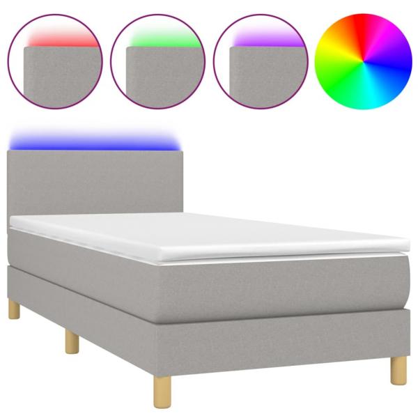 Boxspringbett mit Matratze & LED Hellgrau 90x190 cm Stoff