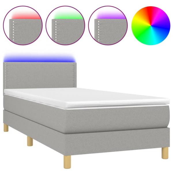 Boxspringbett mit Matratze & LED Hellgrau 90x190 cm Stoff