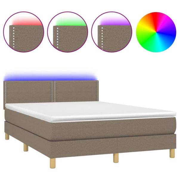 Boxspringbett mit Matratze & LED Taupe 140x190 cm Stoff