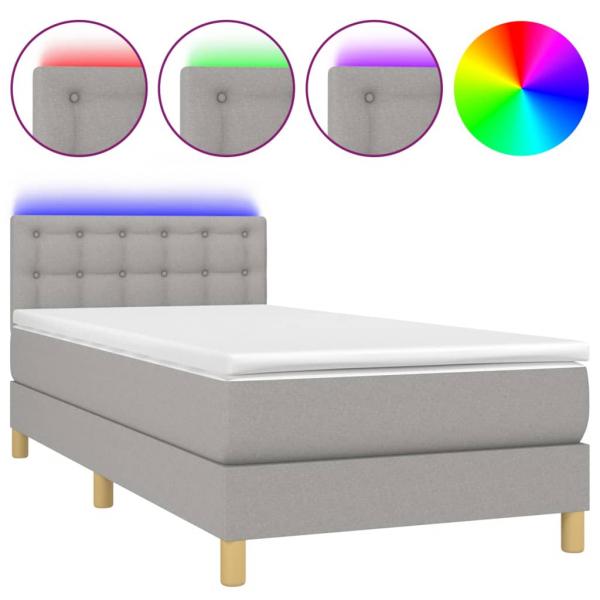 Boxspringbett mit Matratze & LED Hellgrau 90x190 cm Stoff