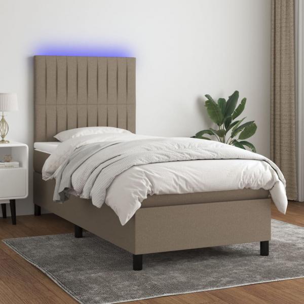 ARDEBO.de - Boxspringbett mit Matratze & LED Taupe 90x190 cm Stoff