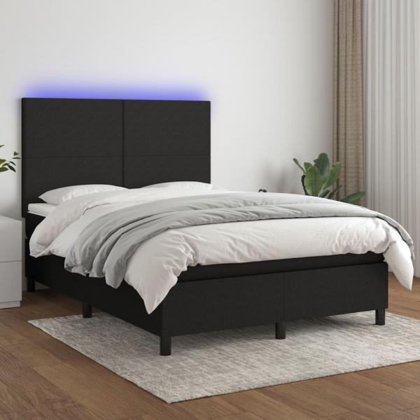 ARDEBO.de - Boxspringbett mit Matratze & LED Schwarz 140x190 cm Stoff