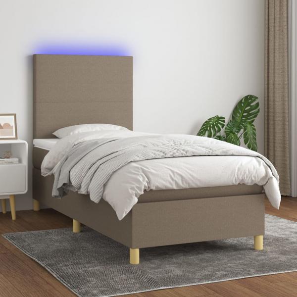 ARDEBO.de - Boxspringbett mit Matratze & LED Taupe 90x190 cm Stoff