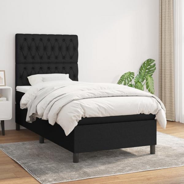 ARDEBO.de - Boxspringbett mit Matratze Schwarz 90x190 cm Stoff