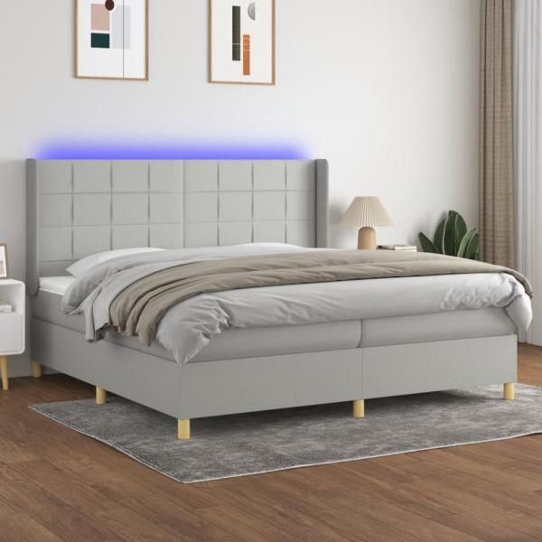 ARDEBO.de - Boxspringbett mit Matratze & LED Hellgrau 200x200 cm Stoff