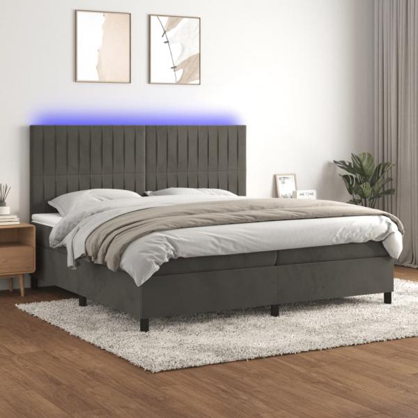 ARDEBO.de - Boxspringbett mit Matratze & LED Dunkelgrau 200x200 cm Samt