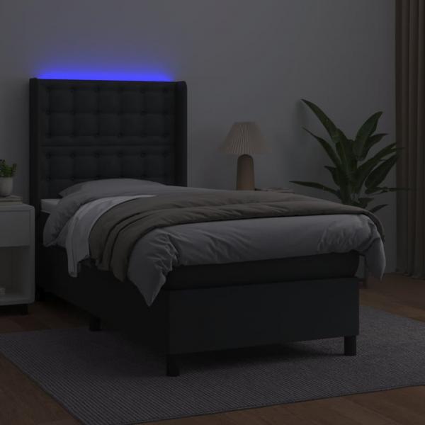 Boxspringbett mit Matratze & LED Schwarz 90x190 cm Kunstleder