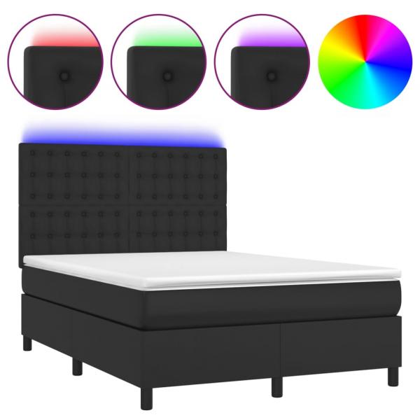 Boxspringbett mit Matratze & LED Schwarz 140x200 cm Kunstleder