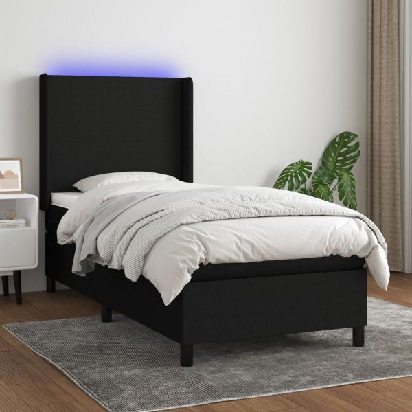 ARDEBO.de - Boxspringbett mit Matratze & LED Schwarz 90x190 cm Stoff