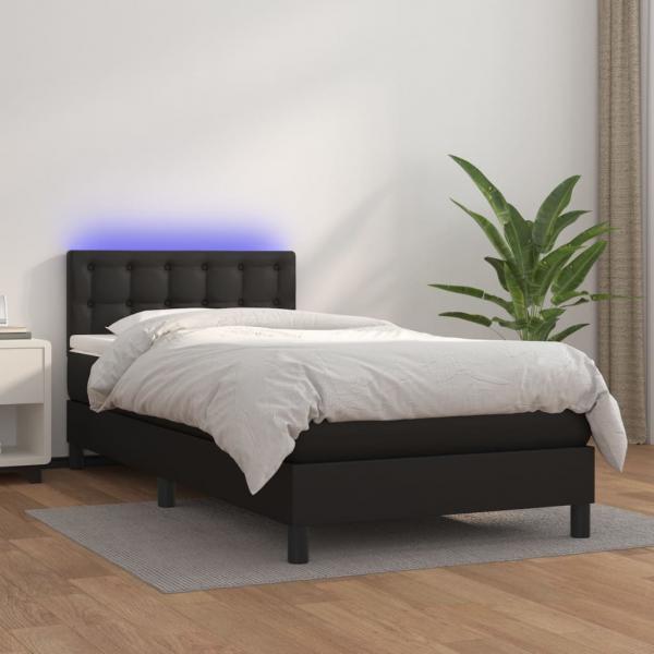 ARDEBO.de - Boxspringbett mit Matratze & LED Schwarz 90x190 cm Kunstleder