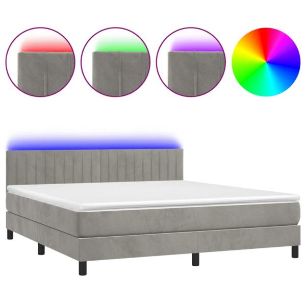 Boxspringbett mit Matratze & LED Hellgrau 180x200 cm Samt