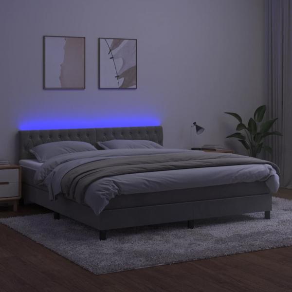 Boxspringbett mit Matratze & LED Hellgrau 180x200 cm Samt