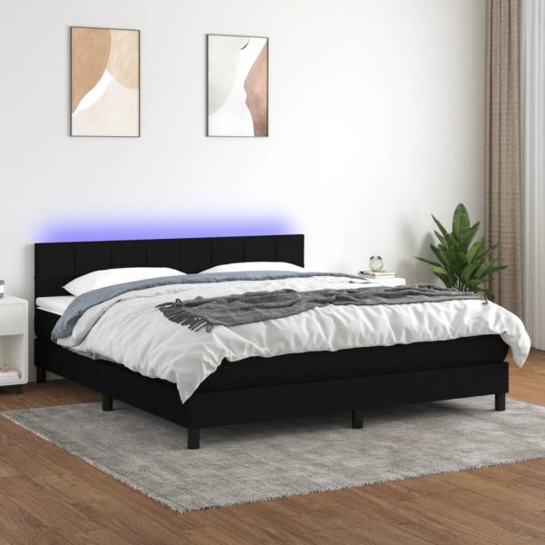 ARDEBO.de - Boxspringbett mit Matratze & LED Schwarz 180x200 cm Stoff