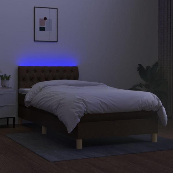 Boxspringbett mit Matratze & LED Dunkelbraun 90x190 cm Stoff