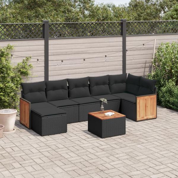 ARDEBO.de - 8-tlg. Garten-Sofagarnitur mit Kissen Schwarz Poly Rattan