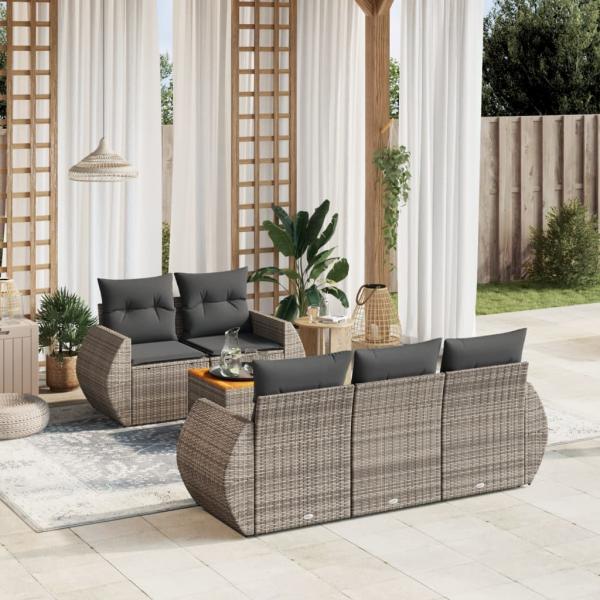 ARDEBO.de - 6-tlg. Garten-Sofagarnitur mit Kissen Grau Poly Rattan