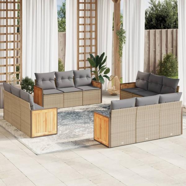 ARDEBO.de - 12-tlg. Garten-Sofagarnitur mit Kissen Beige Poly Rattan