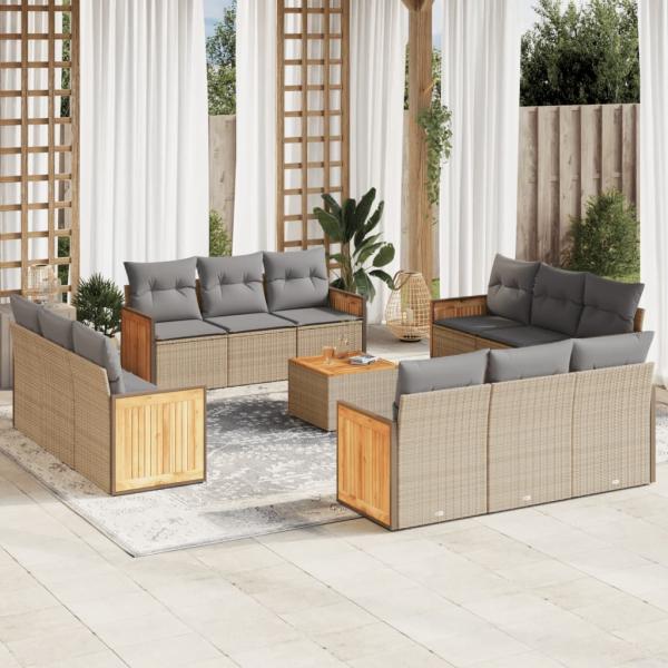 ARDEBO.de - 13-tlg. Garten-Sofagarnitur mit Kissen Beige Poly Rattan