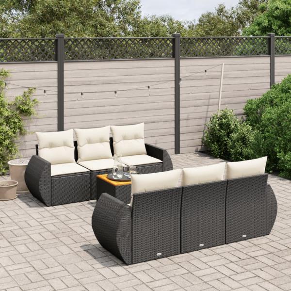 ARDEBO.de - 7-tlg. Garten-Sofagarnitur mit Kissen Schwarz Poly Rattan