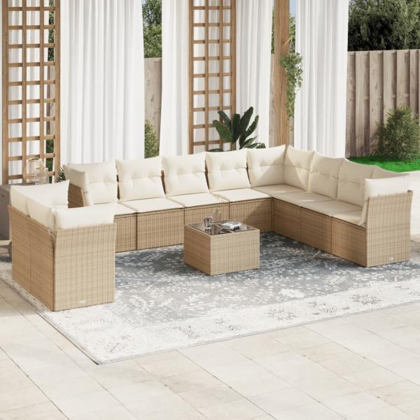 ARDEBO.de - 11-tlg. Garten-Sofagarnitur mit Kissen Beige Poly Rattan