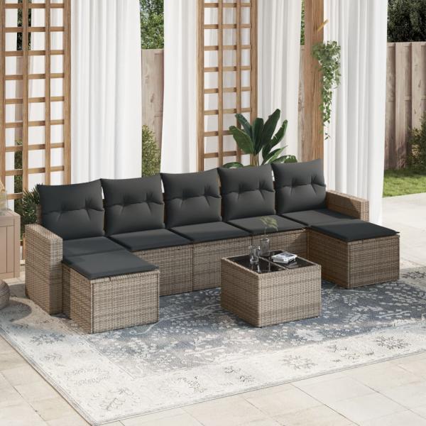 ARDEBO.de - 8-tlg. Garten-Sofagarnitur mit Kissen Grau Poly Rattan