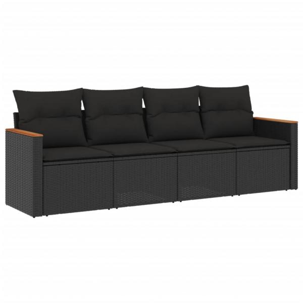 4-tlg. Garten-Sofagarnitur mit Kissen Schwarz Poly Rattan