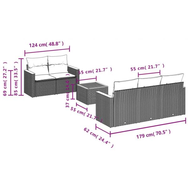 6-tlg. Garten-Sofagarnitur mit Kissen Schwarz Poly Rattan