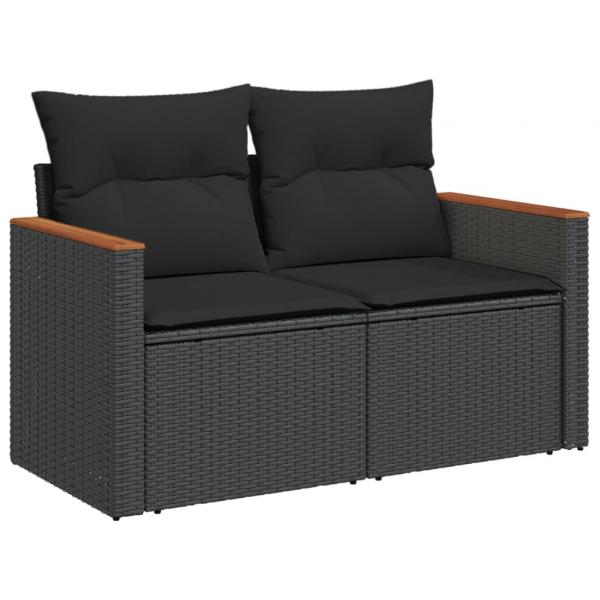 7-tlg. Garten-Sofagarnitur mit Kissen Schwarz Poly Rattan