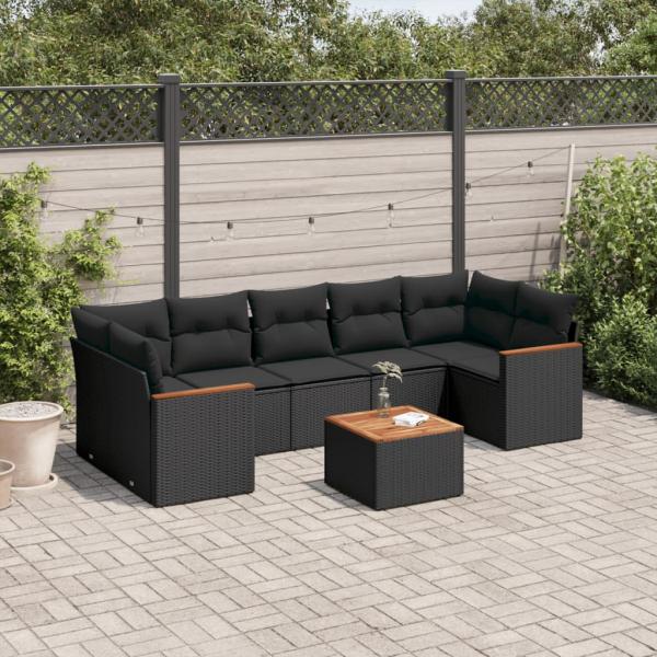 ARDEBO.de - 8-tlg. Garten-Sofagarnitur mit Kissen Schwarz Poly Rattan