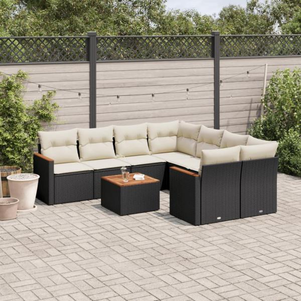 ARDEBO.de - 9-tlg. Garten-Sofagarnitur mit Kissen Schwarz Poly Rattan