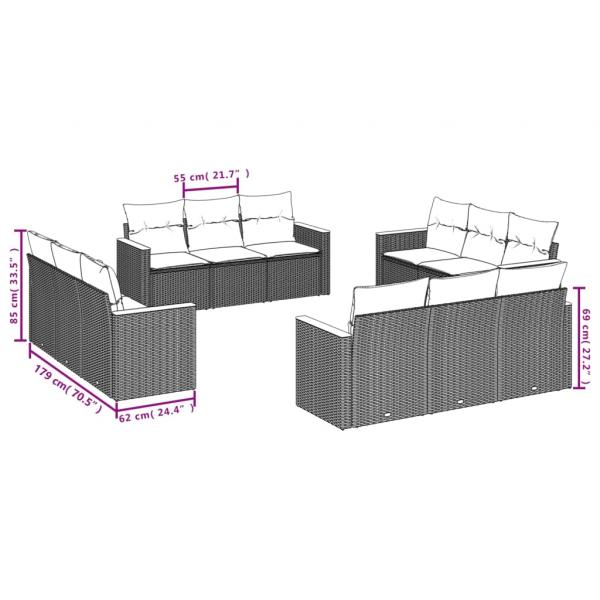 12-tlg. Garten-Sofagarnitur mit Kissen Schwarz Poly Rattan