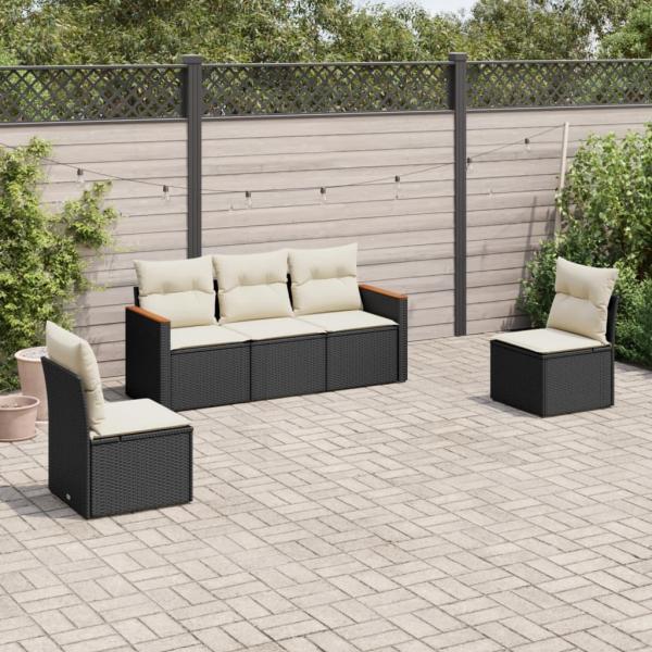 ARDEBO.de - 5-tlg. Garten-Sofagarnitur mit Kissen Schwarz Poly Rattan