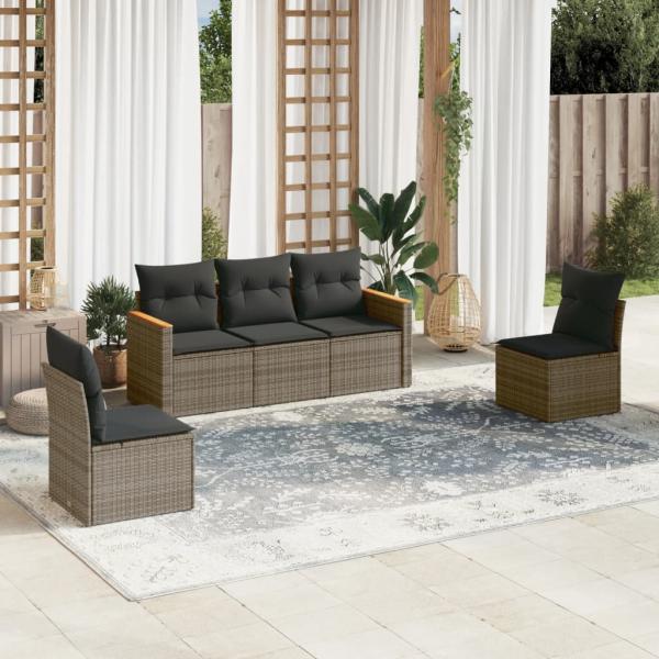 ARDEBO.de - 5-tlg. Garten-Sofagarnitur mit Kissen Grau Poly Rattan