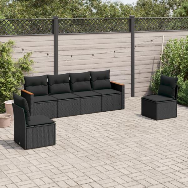 ARDEBO.de - 6-tlg. Garten-Sofagarnitur mit Kissen Schwarz Poly Rattan