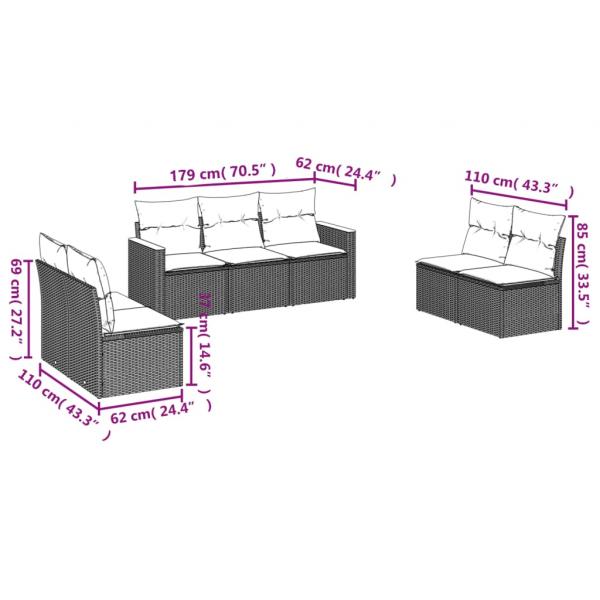 7-tlg. Garten-Sofagarnitur mit Kissen Grau Poly Rattan