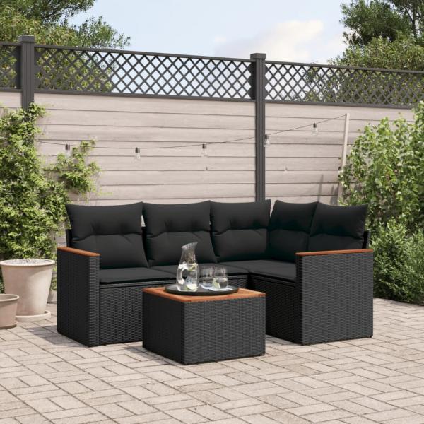 ARDEBO.de - 5-tlg. Garten-Sofagarnitur mit Kissen Schwarz Poly Rattan