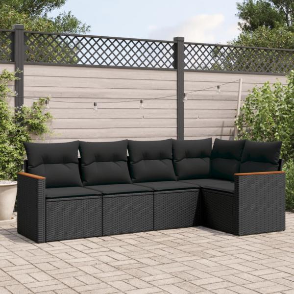 ARDEBO.de - 5-tlg. Garten-Sofagarnitur mit Kissen Schwarz Poly Rattan