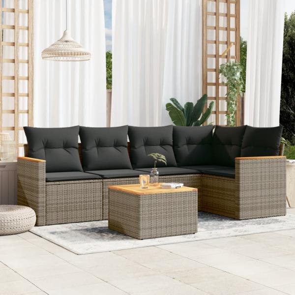 ARDEBO.de - 6-tlg. Garten-Sofagarnitur mit Kissen Grau Poly Rattan