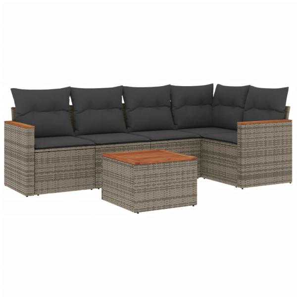 6-tlg. Garten-Sofagarnitur mit Kissen Grau Poly Rattan