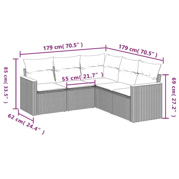 5-tlg. Garten-Sofagarnitur mit Kissen Schwarz Poly Rattan