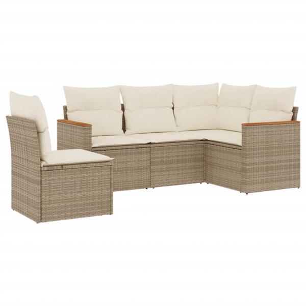 5-tlg. Garten-Sofagarnitur mit Kissen Beige Poly Rattan