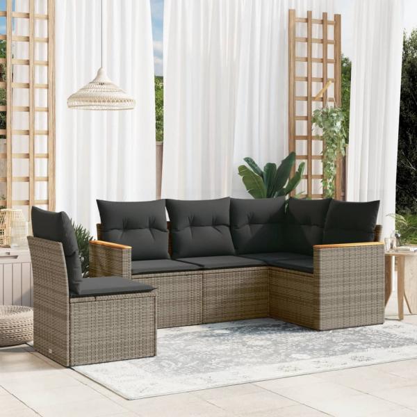 ARDEBO.de - 5-tlg. Garten-Sofagarnitur mit Kissen Grau Poly Rattan