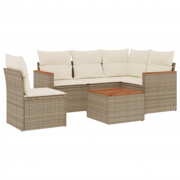 6-tlg. Garten-Sofagarnitur mit Kissen Beige Poly Rattan