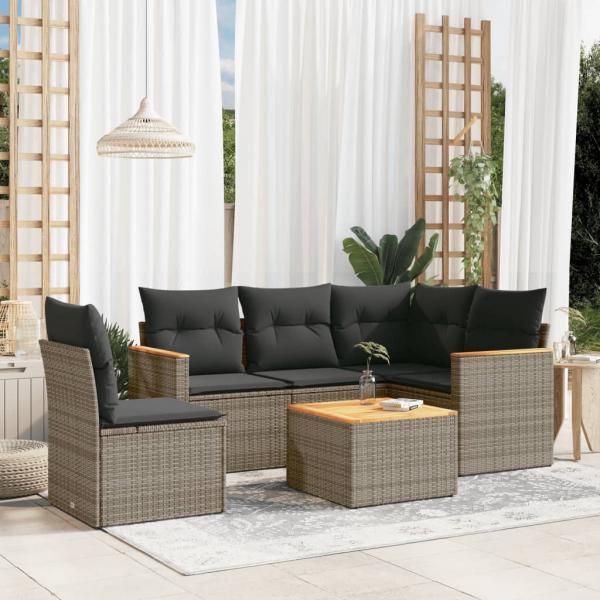 ARDEBO.de - 6-tlg. Garten-Sofagarnitur mit Kissen Grau Poly Rattan