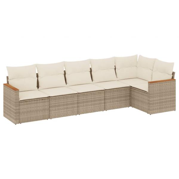 6-tlg. Garten-Sofagarnitur mit Kissen Beige Poly Rattan