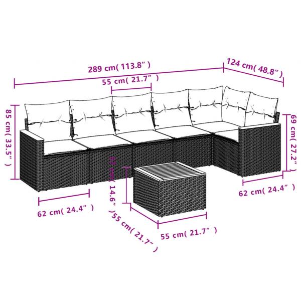 7-tlg. Garten-Sofagarnitur mit Kissen Beige Poly Rattan