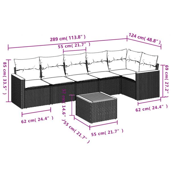 7-tlg. Garten-Sofagarnitur mit Kissen Grau Poly Rattan