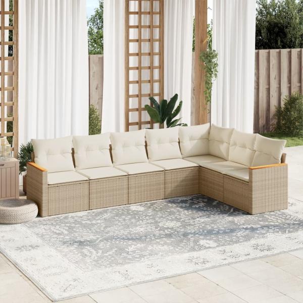 ARDEBO.de - 7-tlg. Garten-Sofagarnitur mit Kissen Beige Poly Rattan