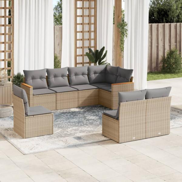 ARDEBO.de - 8-tlg. Garten-Sofagarnitur mit Kissen Beige Poly Rattan