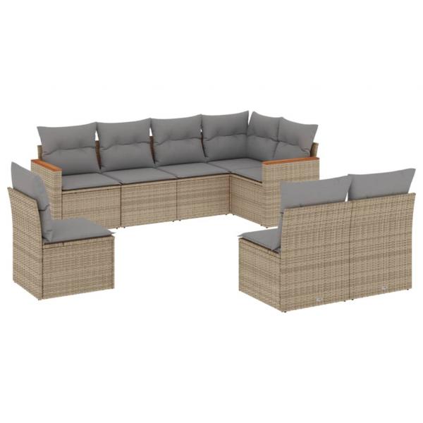 8-tlg. Garten-Sofagarnitur mit Kissen Beige Poly Rattan